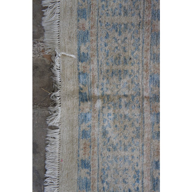 Textile Vintage Oriental Hand Knotted Blue & Beige Geometric Area Rug Carpet 9' X 11' For Sale - Image 7 of 11
