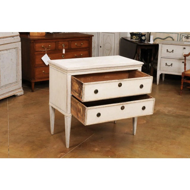 Swedish Gustavian Style 1890s Chest with Two Drawers and Grey Painted Outlines For Sale - Image 9 of 12