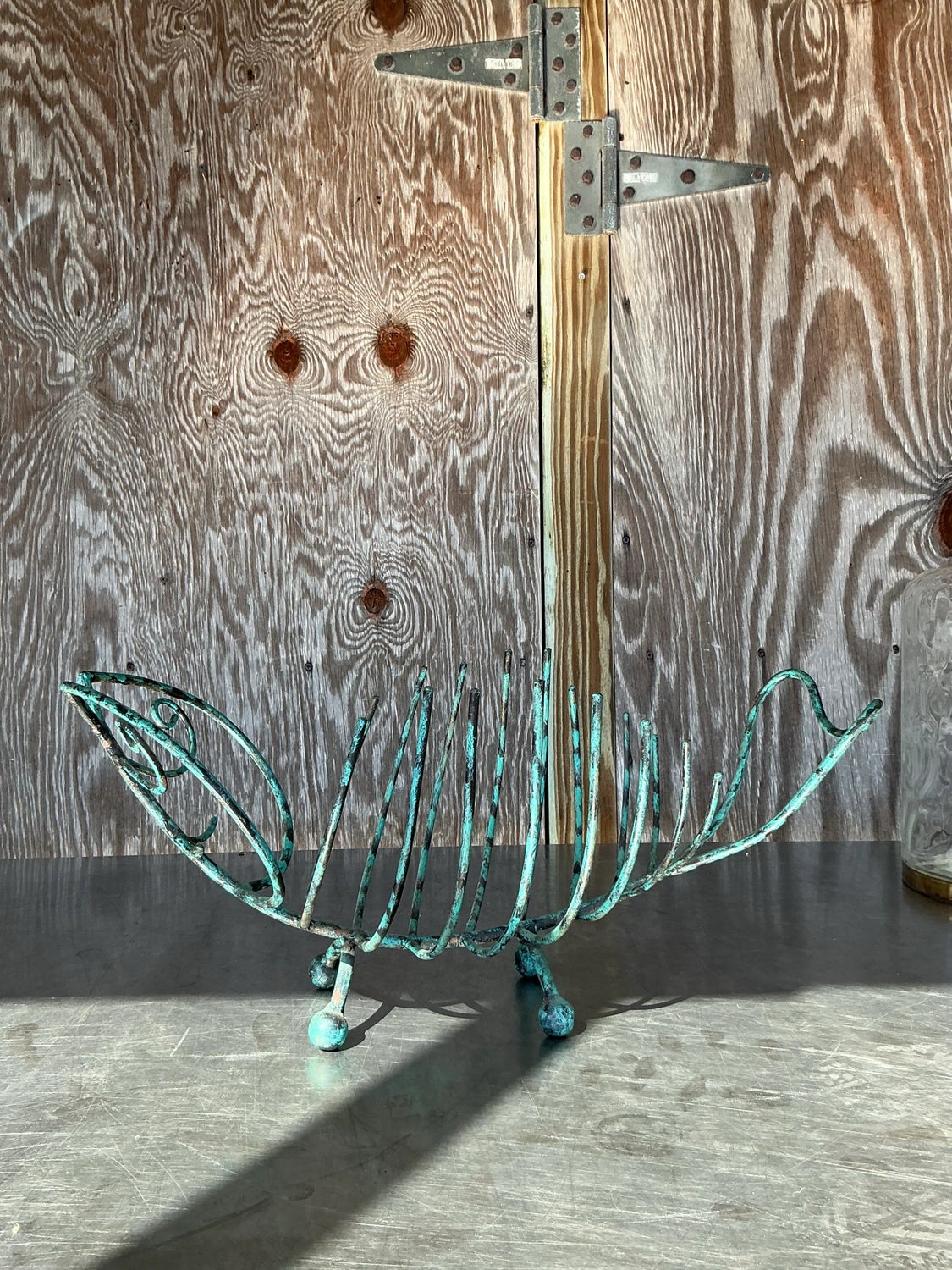 Vintage Boho Patinated Metal Fish Bowl — additional photo 6