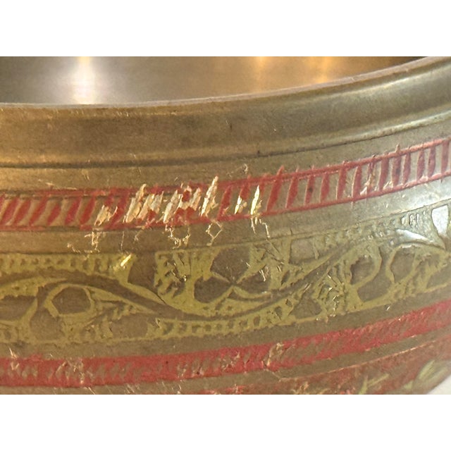 Brass Vintage Hand-Etched Indian Brass & Enamel Decorative Bowl For Sale - Image 8 of 11