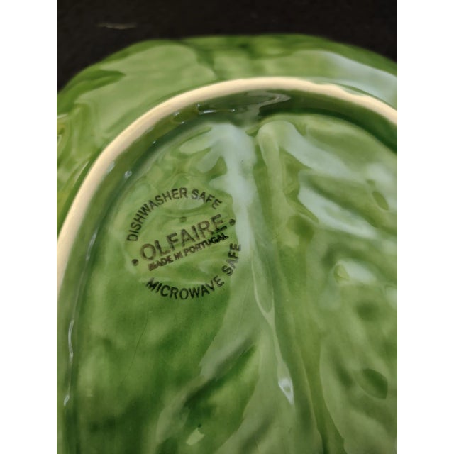 Boho Chic Vintage Oval Ceramic Green Cabbage Serving Bowl From Olafaire Portugal For Sale - Image 3 of 5