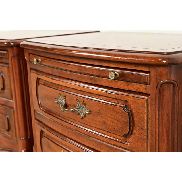Brown Century Furniture French Provincial Louis XV Carved Cherry Wood Nightstands, Pair For Sale - Image 8 of 14