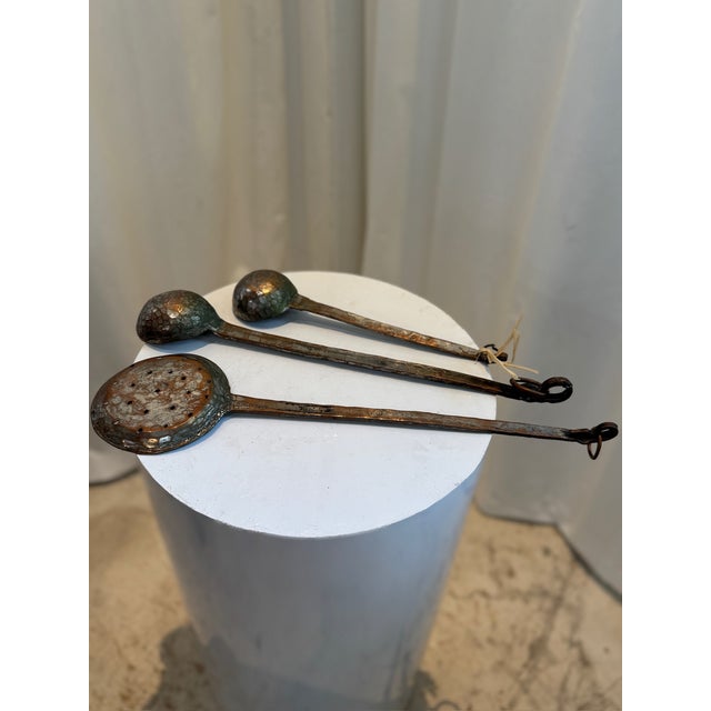 Early 20th Century Antique Hand-Forged Iron Cooking Ladles – Set of 3 Rustic Kitchen Utensils For Sale - Image 5 of 5