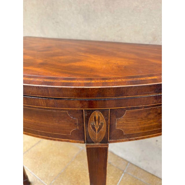 Brown Neoclassical Demi-Lune Table with Green Leather Top, 1940s For Sale - Image 8 of 13