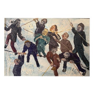 Dora Grabosch, Tightrope Walkers – Circus, 1982, Mixed Media on Canvas For Sale