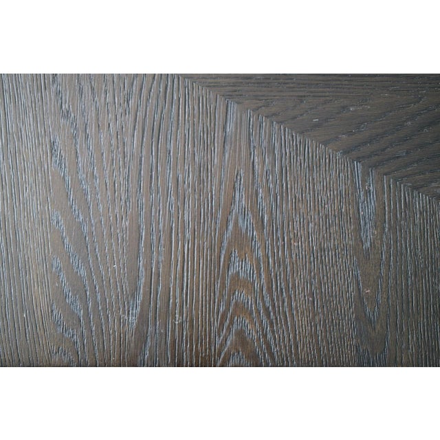 Modern Cerused Dark Oak Plinth Coffee Table With Starburst Veneer Top & Brass Inlay For Sale - Image 10 of 12