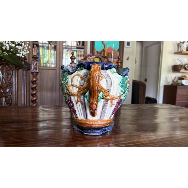 Vintage Majolica Grape Vine Jardinière Planter Cobalt Blue For Sale - Image 10 of 12