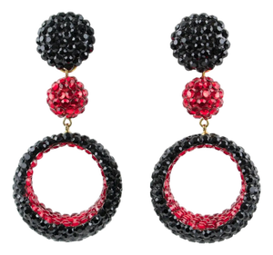 Richard Kerr Dangle Red and Black Crystal Jeweled Clip Earrings