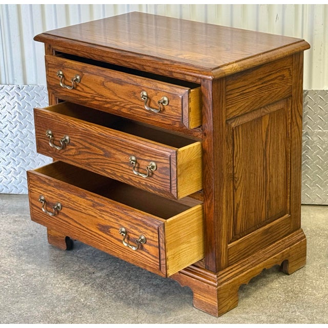 Vintage Ethan Allen Oak Canterbury Nightstand/ Commode - A Pair For Sale In New York - Image 6 of 12