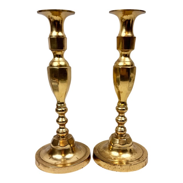 Vintage Brass Candlesticks-a Pair For Sale