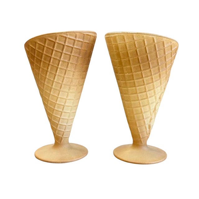 Whimsical and expertly crafted, this pair of vintage Italian ceramic sundae cups transforms the classic waffle cone into...