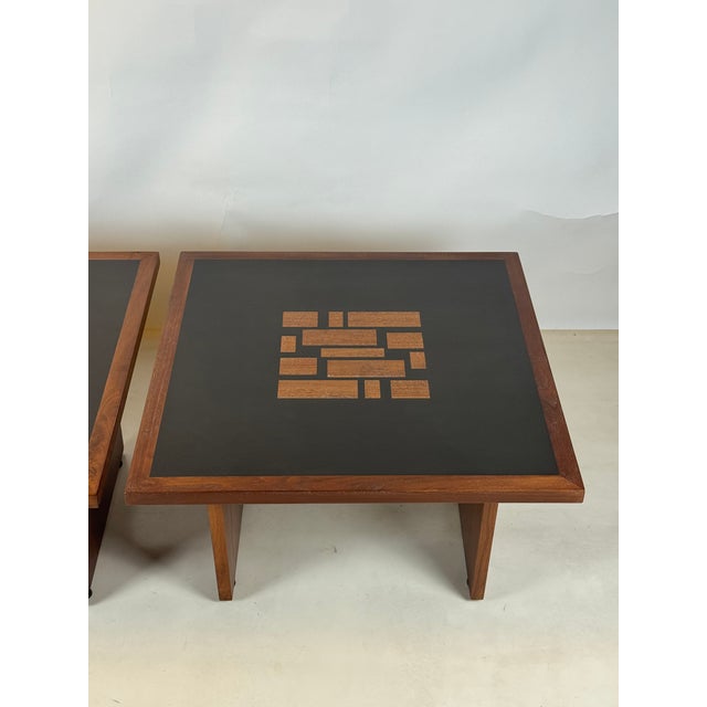 1970s Pair of Black Resin and Walnut Inlay End Tables Attributed to Frank Rohloff For Sale - Image 10 of 12