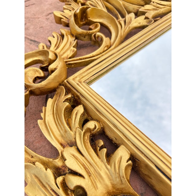 Gold Wall Mirror With Carved Frame In Rococo Style For Sale - Image 4 of 9