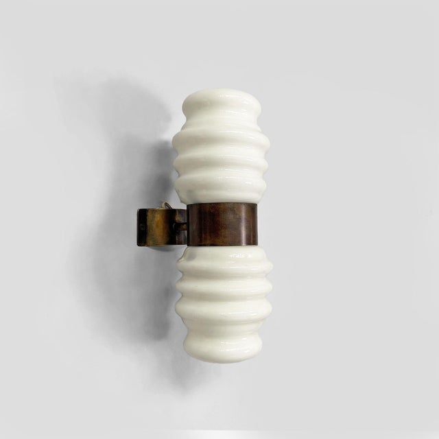 Mid-Century Modern Italian Wall Lamps in Opaline Glass and Brass, 1950s, Set of 2 For Sale - Image 4 of 10