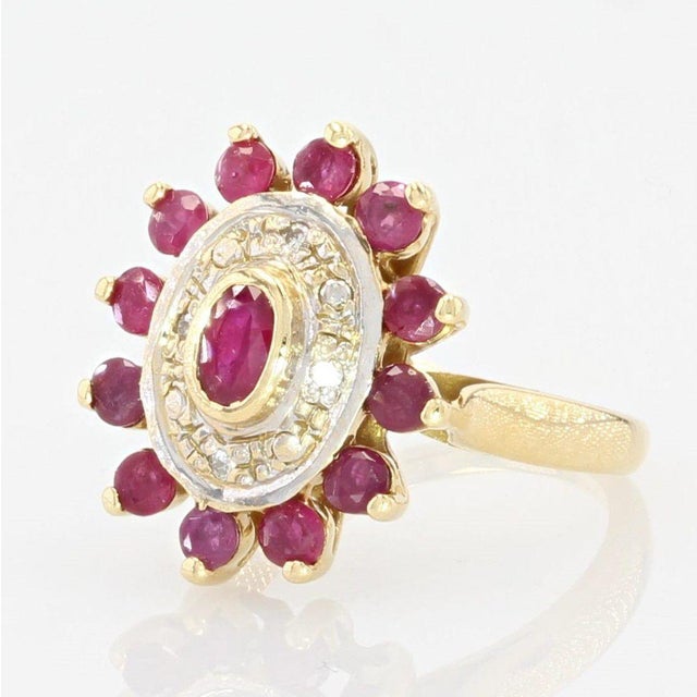 French Modern Ruby Diamonds 18 Karat Yellow Gold Ring Size 5.5 | Chairish