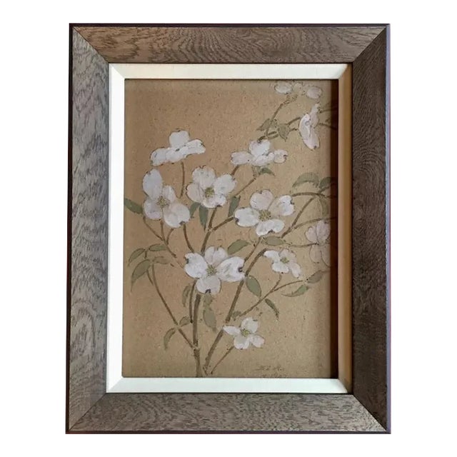 1907 Gouache Flower Painting of Dogwood Branches For Sale