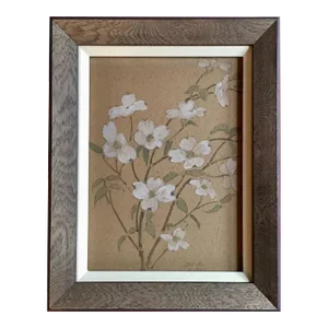 1907 Gouache Flower Painting of Dogwood Branches