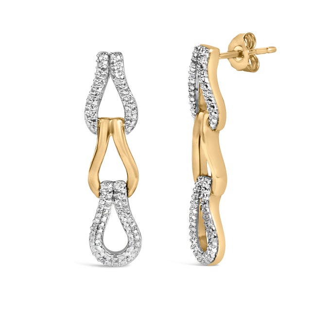 Contemporary Gold Vermeil 1/10 Cttw Diamond Bold Knot Link Earrings, Pair For Sale - Image 3 of 4