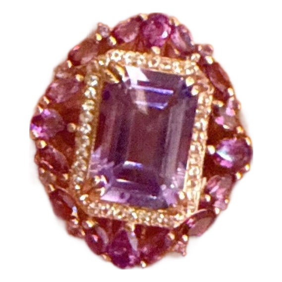 Bochic "Capri" Vintage Amethyst & Topaz Ring Set In 18K Gold & Silver For Sale