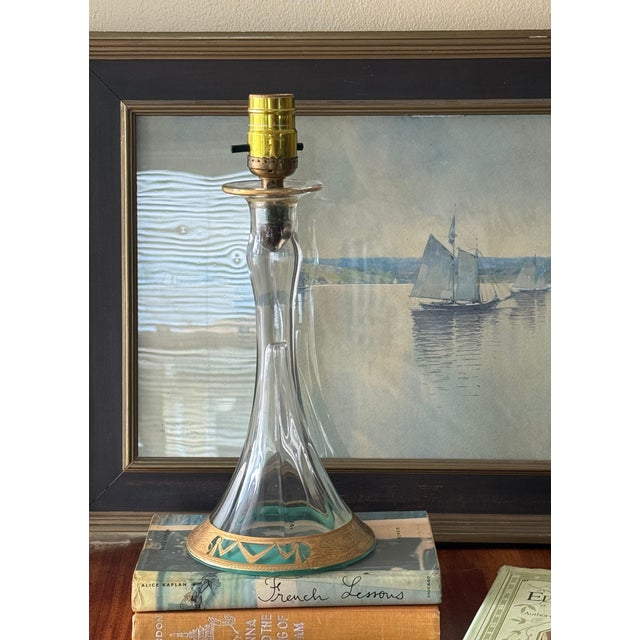 Victorian Early 20th Century Blown Glass Candlestick Lamp With Gold Gilt Base - Rewired For Sale - Image 3 of 11
