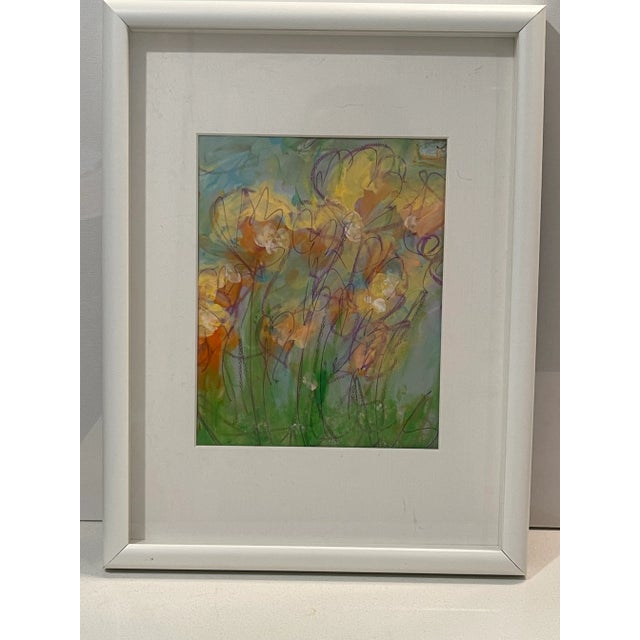 Original Mixed Media Artwork “Flowers in Field” (Watered Acrylic Painting and Ink on Art Paper); Signed, Framed For Sale - Image 9 of 12