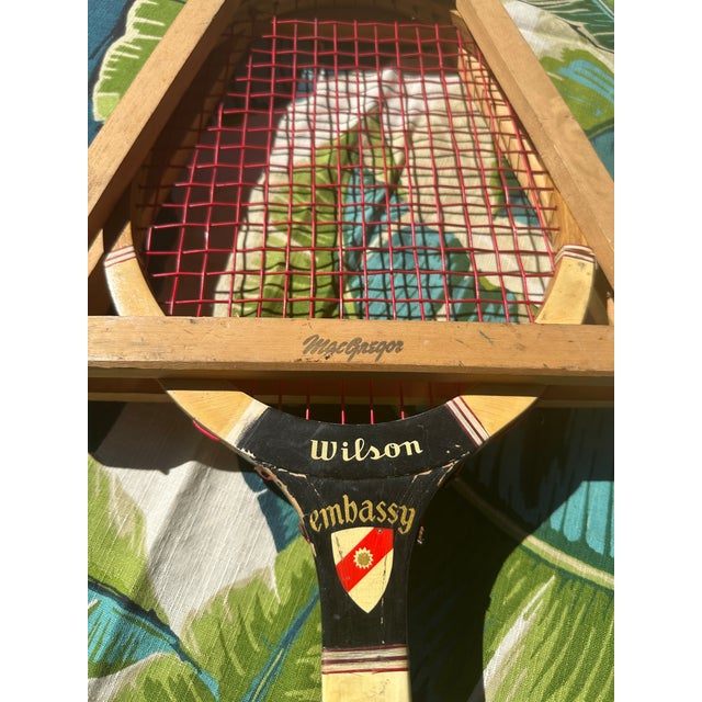 Blue Vintage Collection of Wilson Wooden Tennis Rackets With Blue Accents, Cover, and Guard For Sale - Image 8 of 8