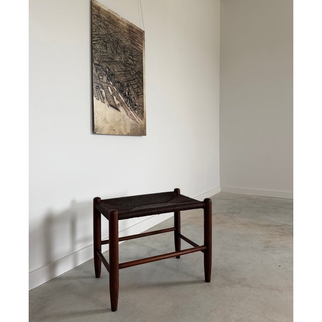 Danish Cord Woven Bench Ottoman Hand-Crafted Midcentury (France) 1960s Weathered For Sale - Image 10 of 13