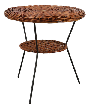 Mid-Century Woven Rattan, Wicker and Iron Two-Tier Round Coffee Table, Italy, 1960s