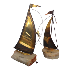 Pair of Signed Demott Sailboat Sculptures