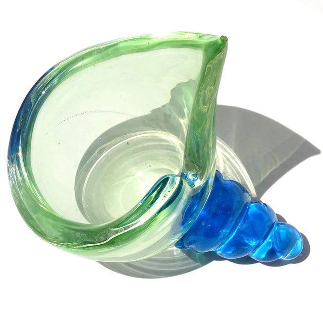 Beautiful vintage Murano hand blown lime / chartruese green and electric blue Italian art glass twisting sculptural...
