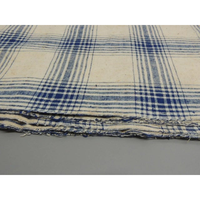 1970s Vintage Off-White and Blue Asian Silk Plaid Fabric For Sale - Image 5 of 6