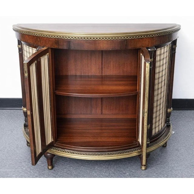 Traditional 1950s Regency Pietra Dura Style Painted Mahogany Demilune Cabinet Credenza For Sale - Image 3 of 5