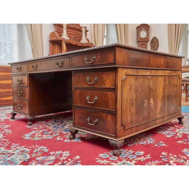 Brown Antique Large Carved Chappendale Writing Desk For Sale - Image 8 of 14