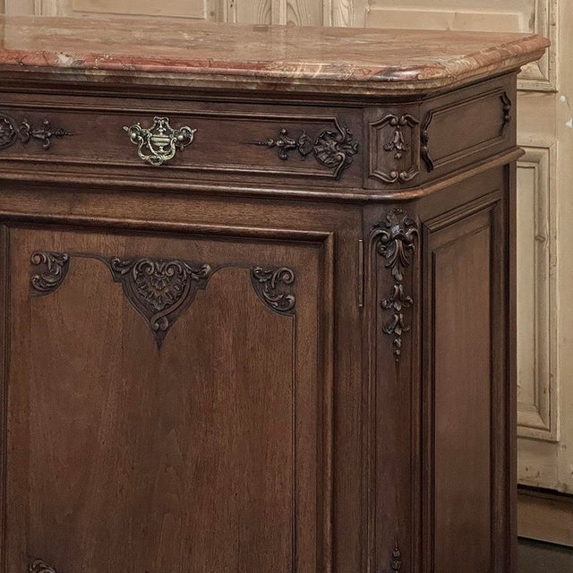 Chestnut Antique Country French Louis XIV Walnut Marble Top Buffet For Sale - Image 8 of 18
