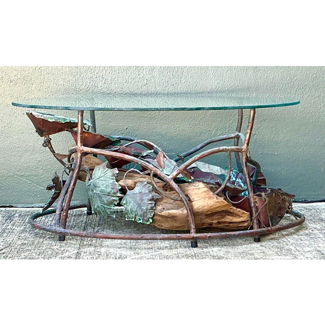 Mid-Century Modern Vintage Patinated Copper Waterfall Coffee Table For Sale - Image 3 of 12