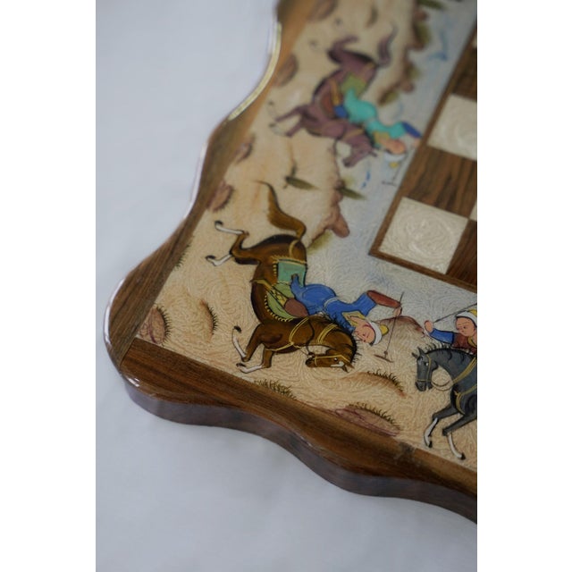 Traditional Hand-Painted Persian Miniature Polo Scene Chess & Backgammon Set, One-of-One For Sale - Image 3 of 6