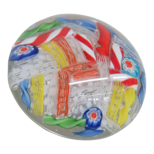 Murano Paperweight Ribbon Swirl Latticino Candy Canes Multicolor Art Glass Italy 4432b