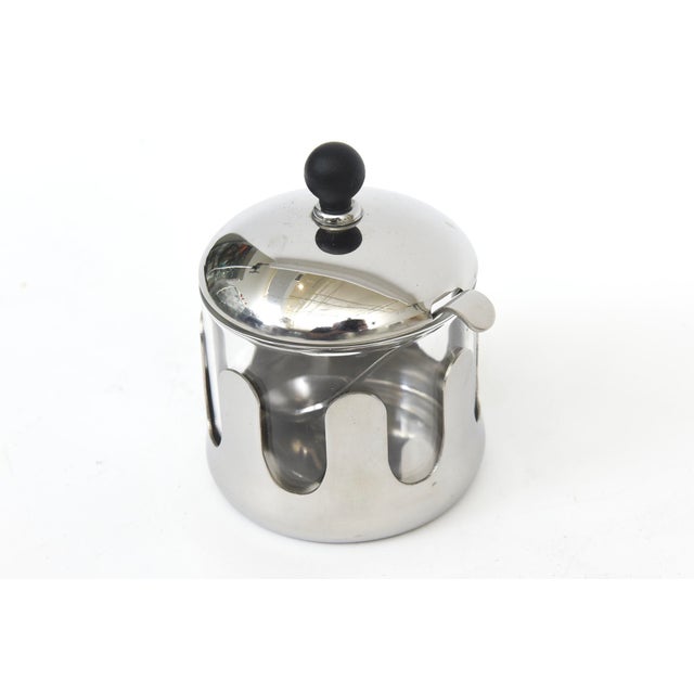 MIchael Graves 90's Chrome, Black Resin and Glass Creamer and Sugar Caddy Set With Matching Tray For Sale - Image 9 of 11