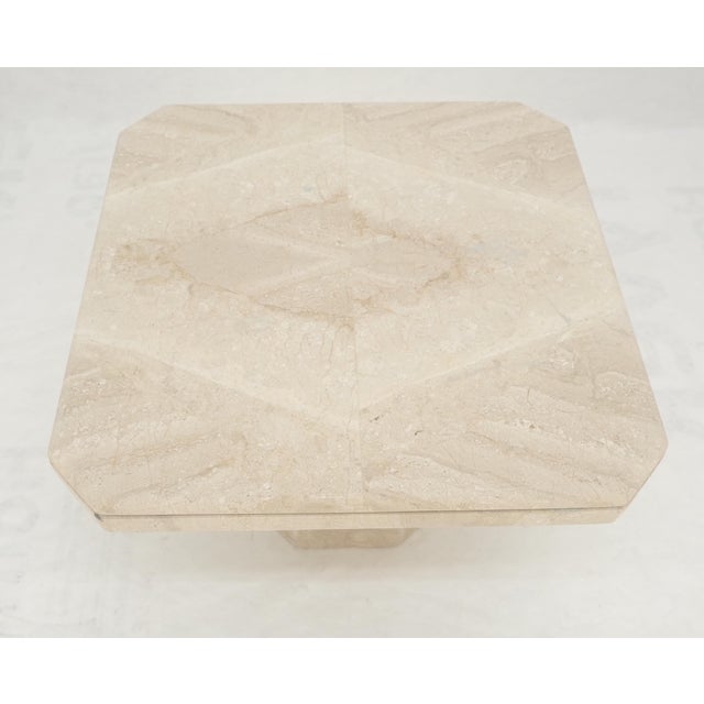 Polished 27x27" Travertine Square Top Single Pedestal Side End Lamp Table Mint