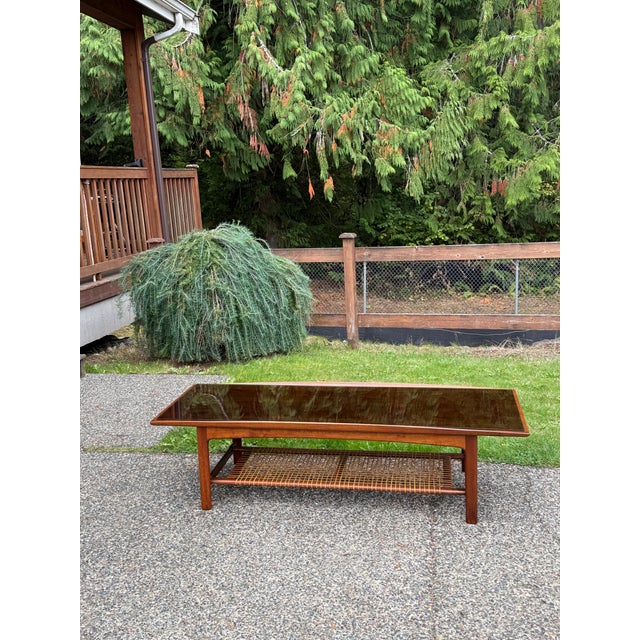 Mid-Century Modern Scandinavian Mid Century Modern Teak & Rattan Coffee Table by Dux For Sale - Image 3 of 10
