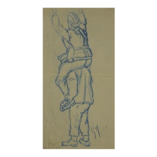 Unknown - Soldiers - Original Pencil and Pastel - Mid-20th-Century For Sale
