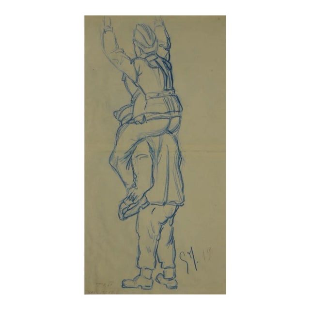 Unknown - Soldiers - Original Pencil and Pastel - Mid-20th-Century For Sale