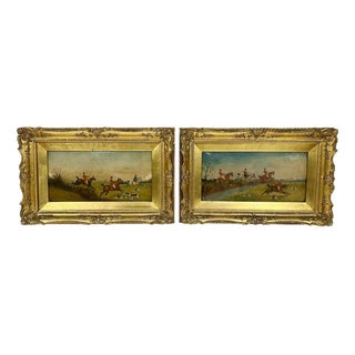 The Hunt, 1880, Oil Painting, Framed, Set of 2 For Sale