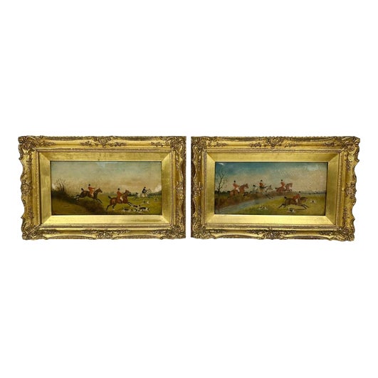 The Hunt, 1880, Oil Painting, Framed, Set of 2 For Sale
