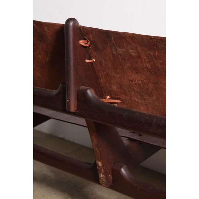 1960s Vintage Angel Pazmino Rosewood and Russet Leather Three-Seat Sofa For Sale - Image 9 of 11
