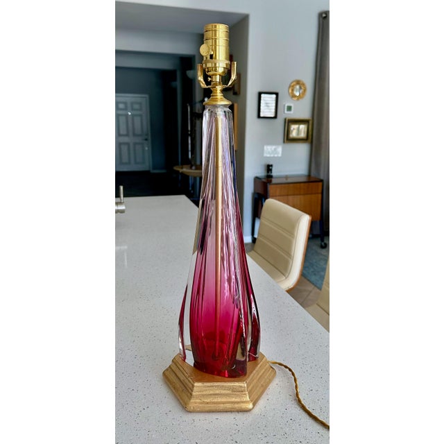 Ruby Red Val Saint Lambert Lamp Ruby Red Crystal Table Lamp For Sale - Image 8 of 12