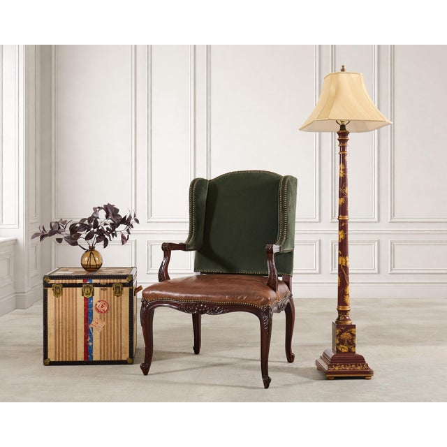 Classic English Regency style conservatory garden dining host armchair or wing chair designed by Ralph Lauren. The chair...