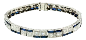 Early 20th Century Art Deco Platinum Synthetic Calibre Cut Sapphire and Diamond Bracelet