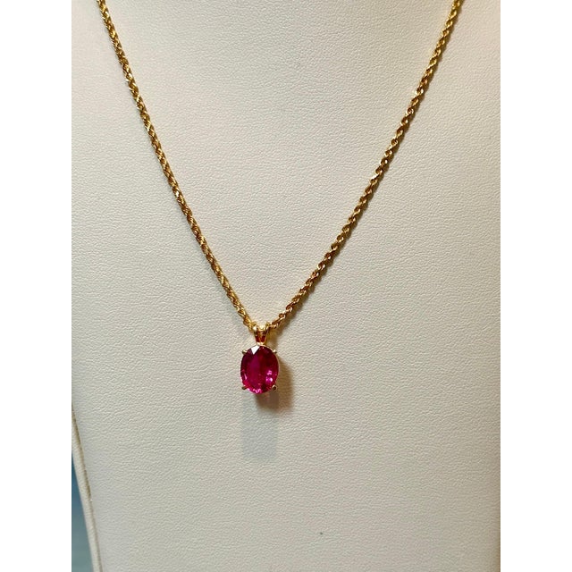 4 Carat Oval Cut Natural Pink Tourmaline 14 Karat Yellow Gold Necklace For Sale - Image 4 of 18
