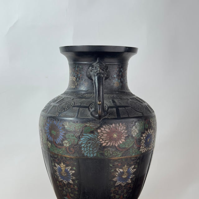Early 20th Century Early 20th Century Large Japanese Bronze Cloisonné Vase For Sale - Image 5 of 7